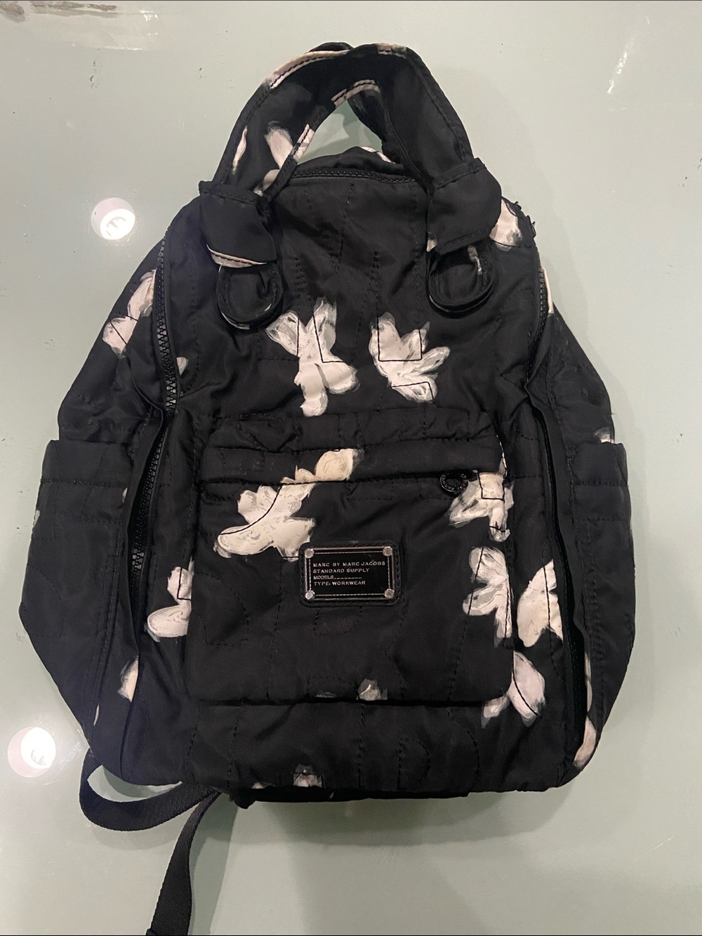 Marc By Marc Jacobs Black Backpack with White Floral Print